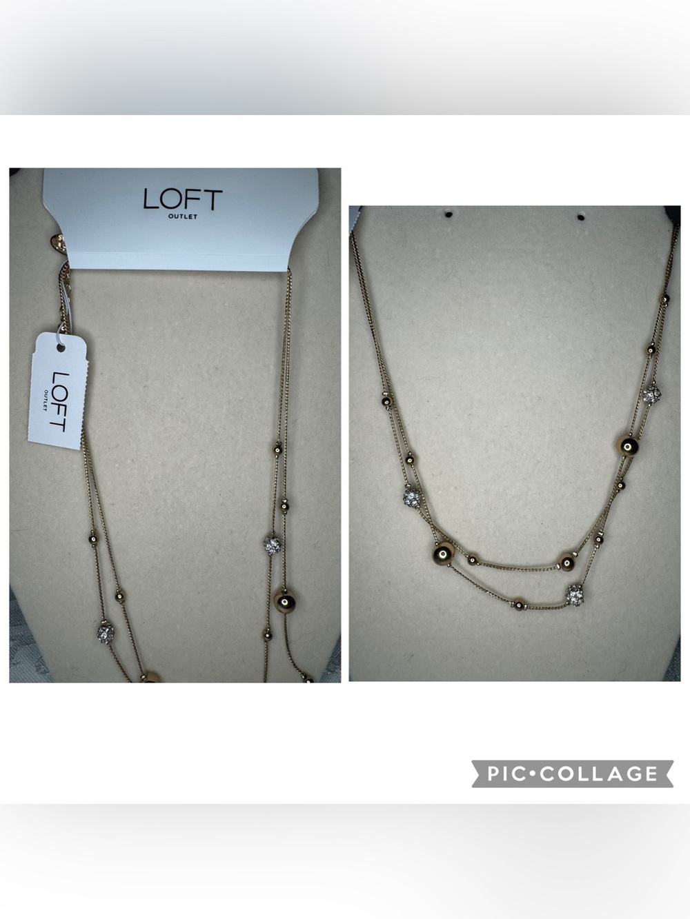 New LOFT Gold-Tone Layered Bead & Crystal Accent Necklace